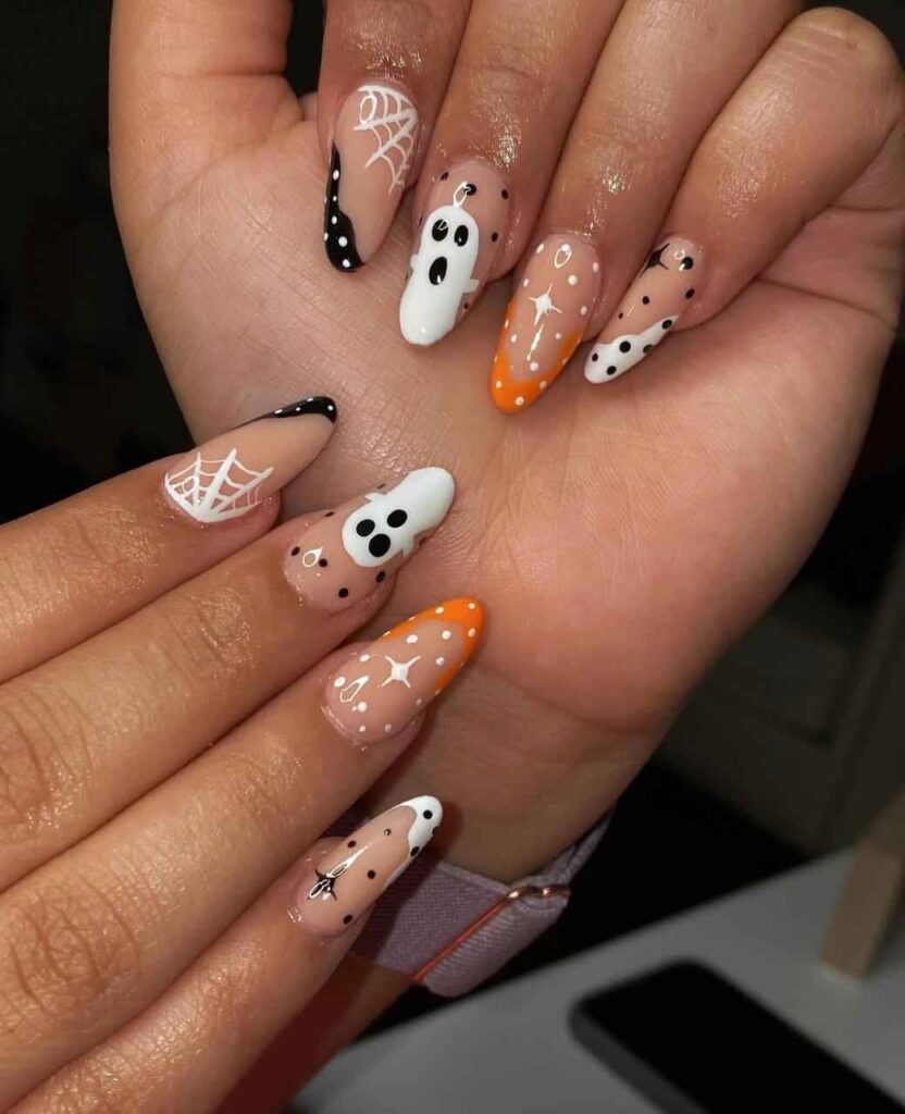 Bold Bone and Pumpkin Nail Designs