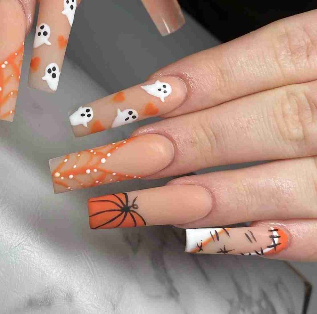 Boo-tiful Coffin Pumpkin Halloween Nails