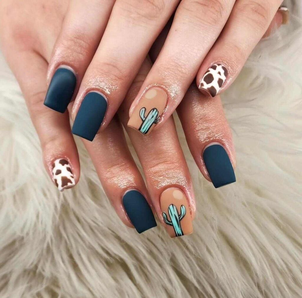 Classic Cow Print western nail designs