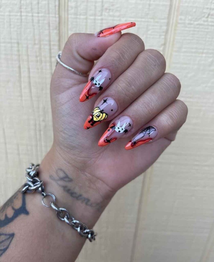 Crazy Pumpkin Party Almond Halloween Nails