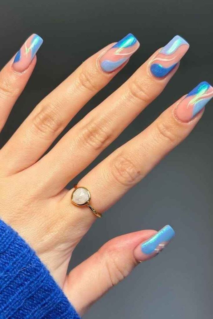 Dual Blue Gradient with Silver Accent nail designs