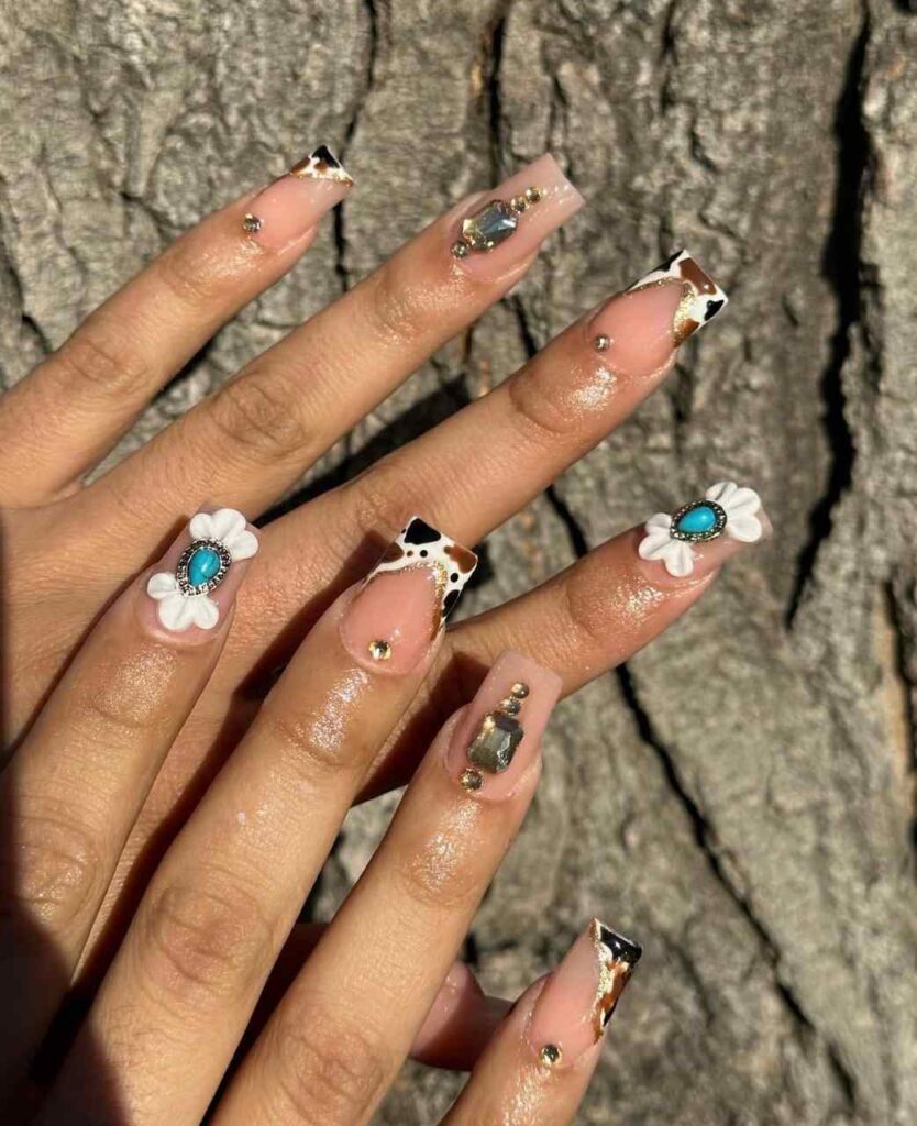 Floral Cowgirl western nail designs