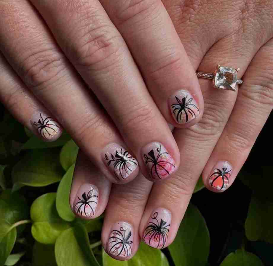 Glowing Harvest pumpkin nails