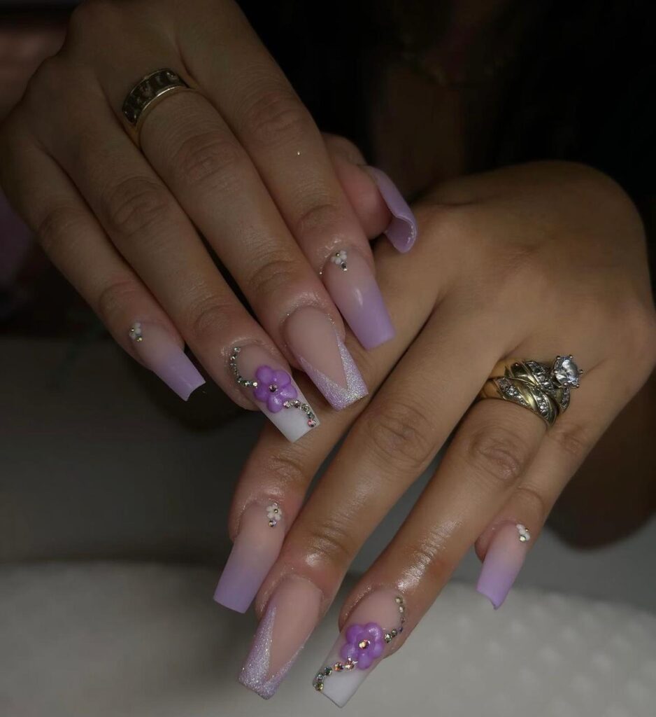 Lavender Floral Ombre Square Nails