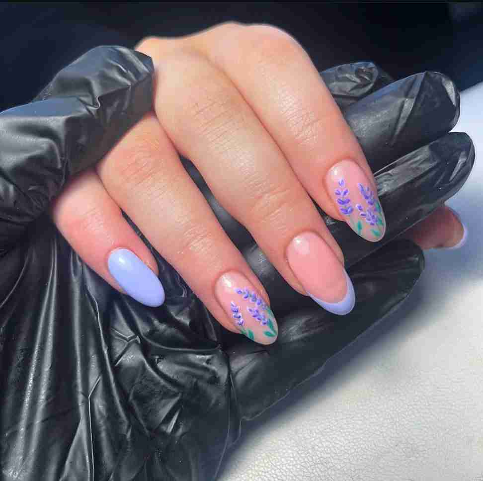 Lavender Floral and Nude Nails