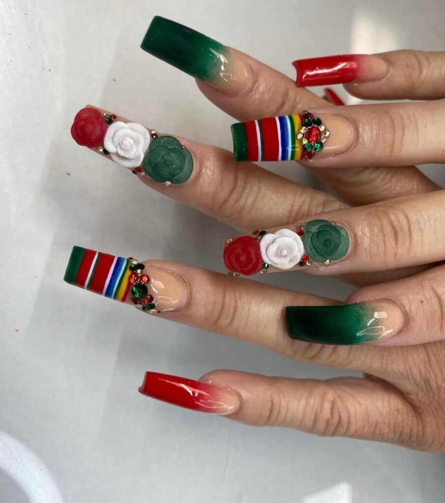 Mexican Roses cinco de mayo nail designs