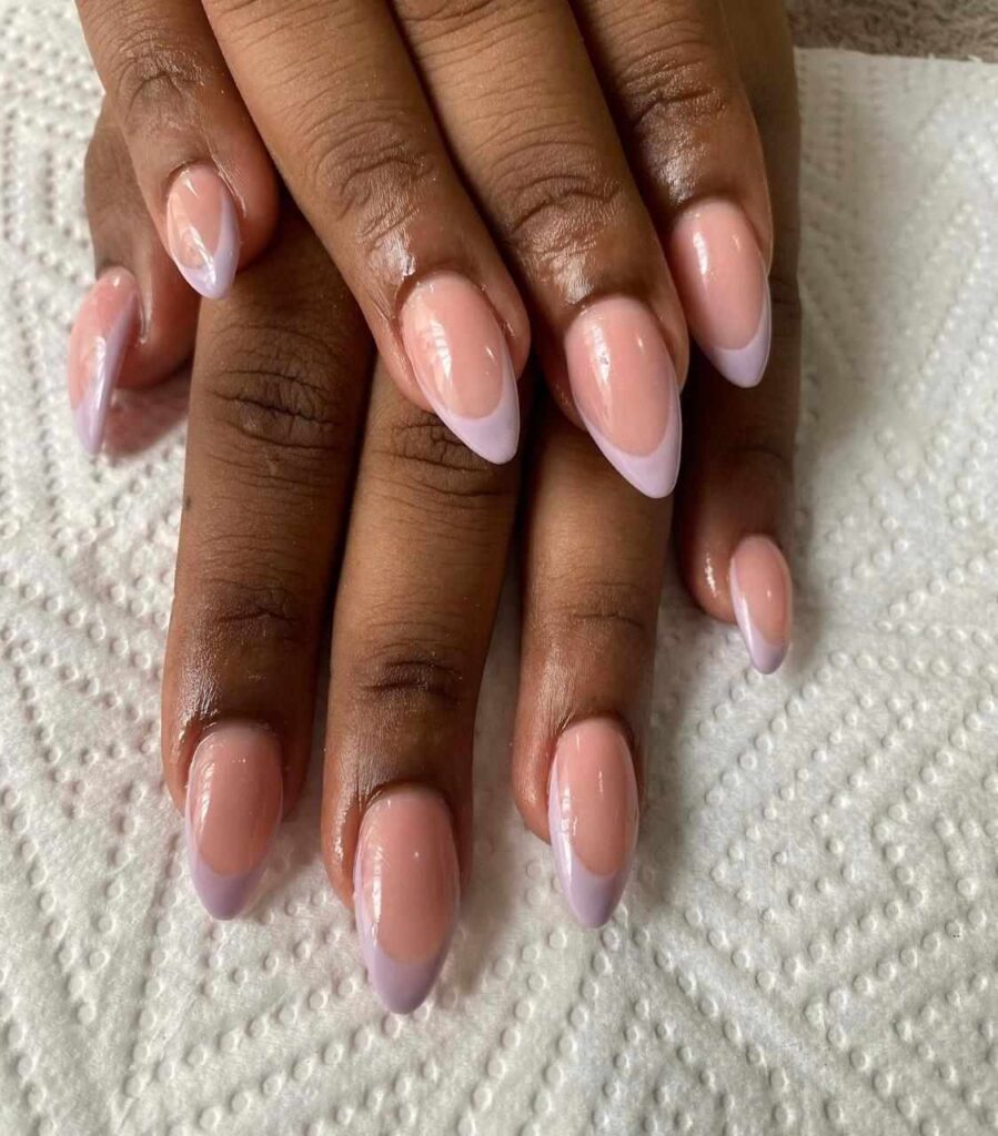 Nude Almond Nails with Lavender Tips