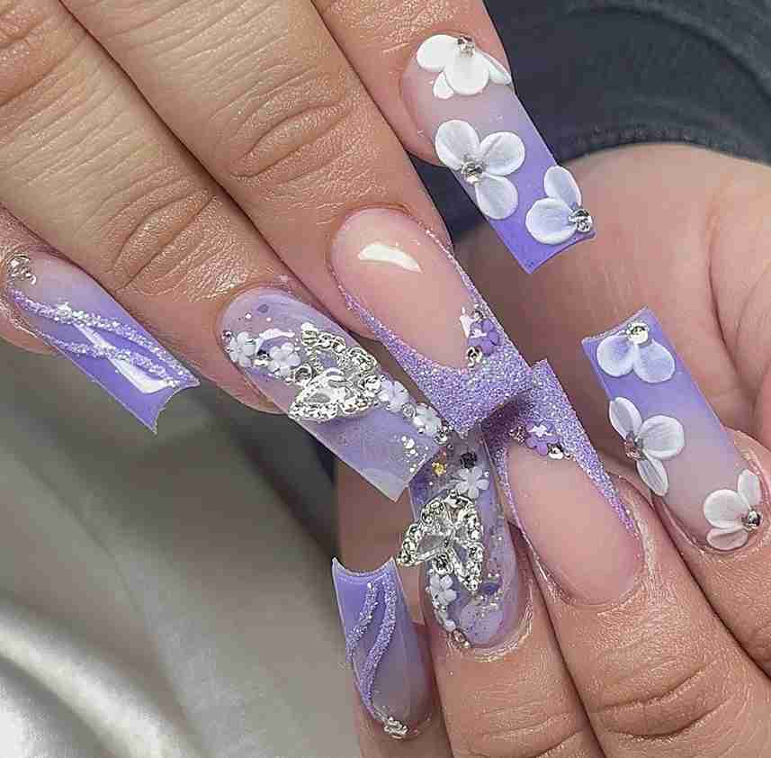 Nude x Lavender Coffin Nails with Minimal Adornments