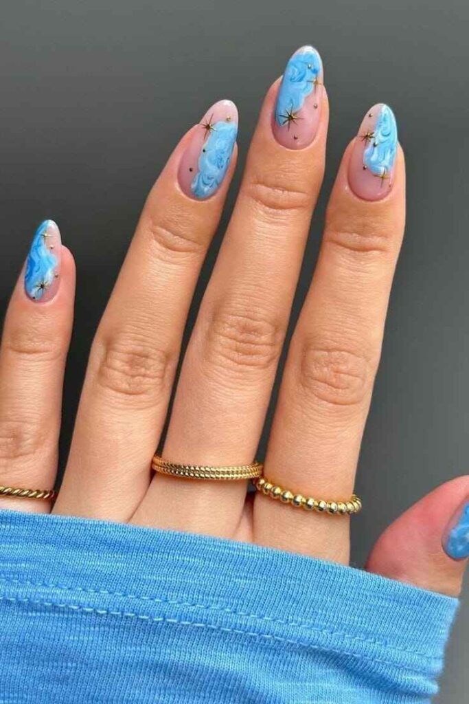 Ocean Marble with Celestial Art Aquarius Nail Designs