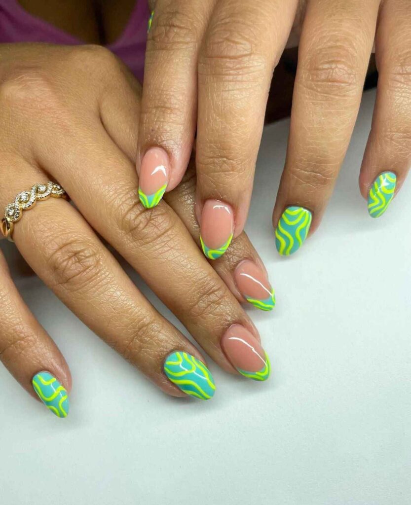 Sea green Swirl nails