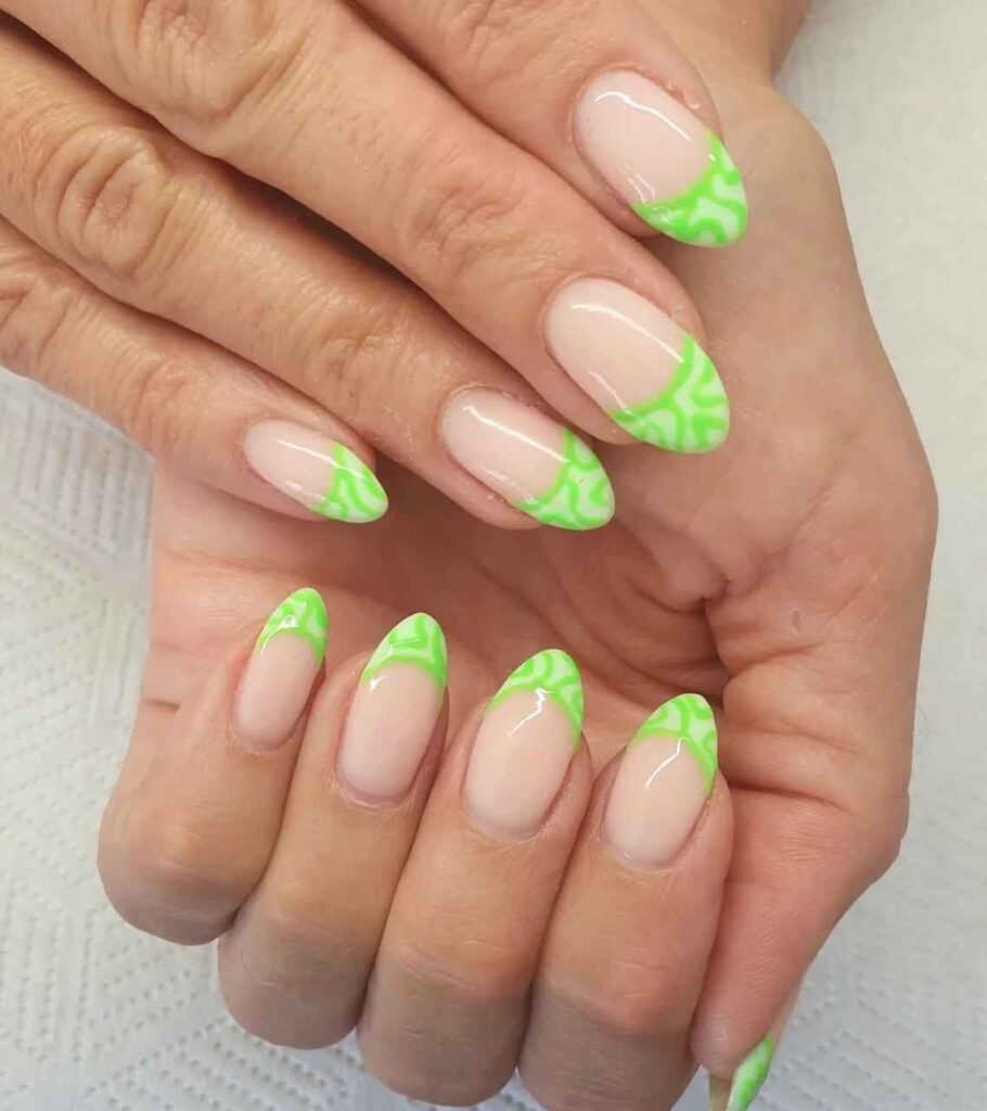 Unique Charm lime green nail art