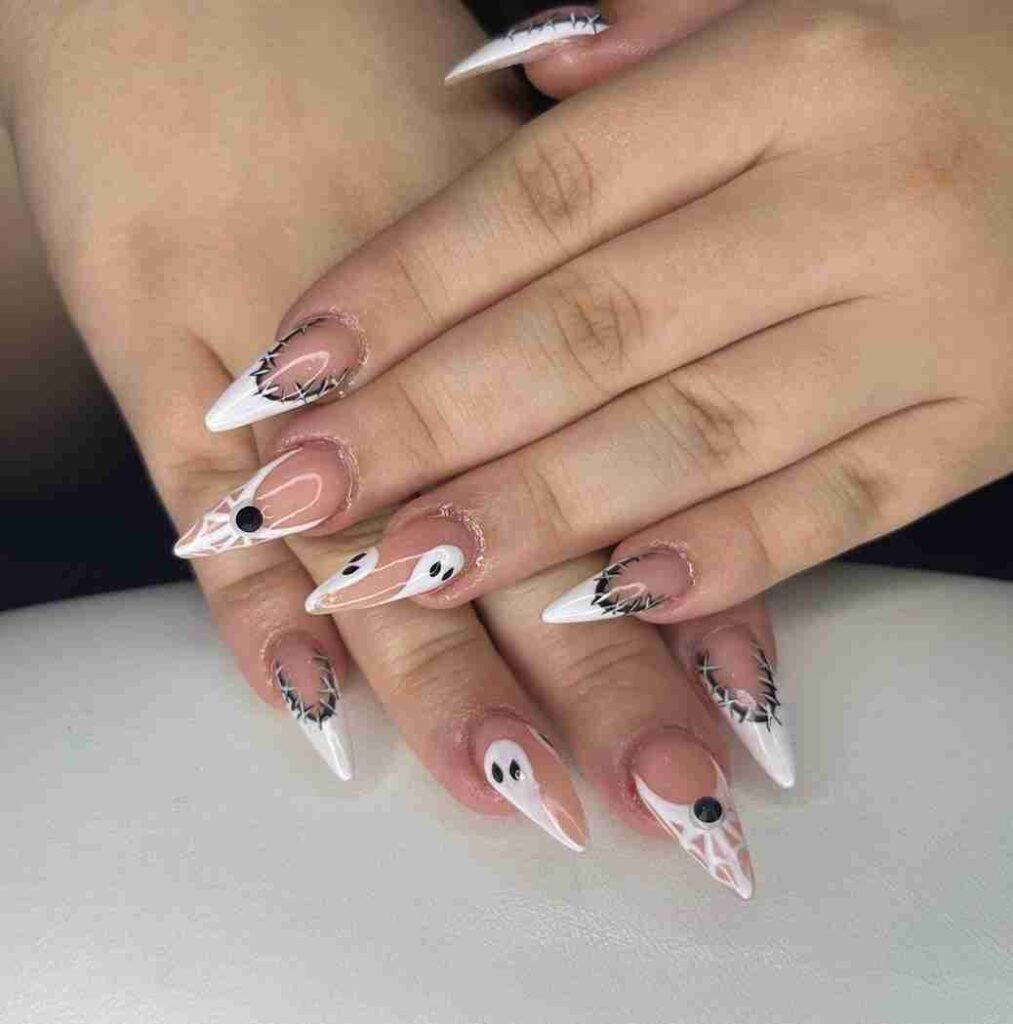 Wound Stitch White Tips nail designs